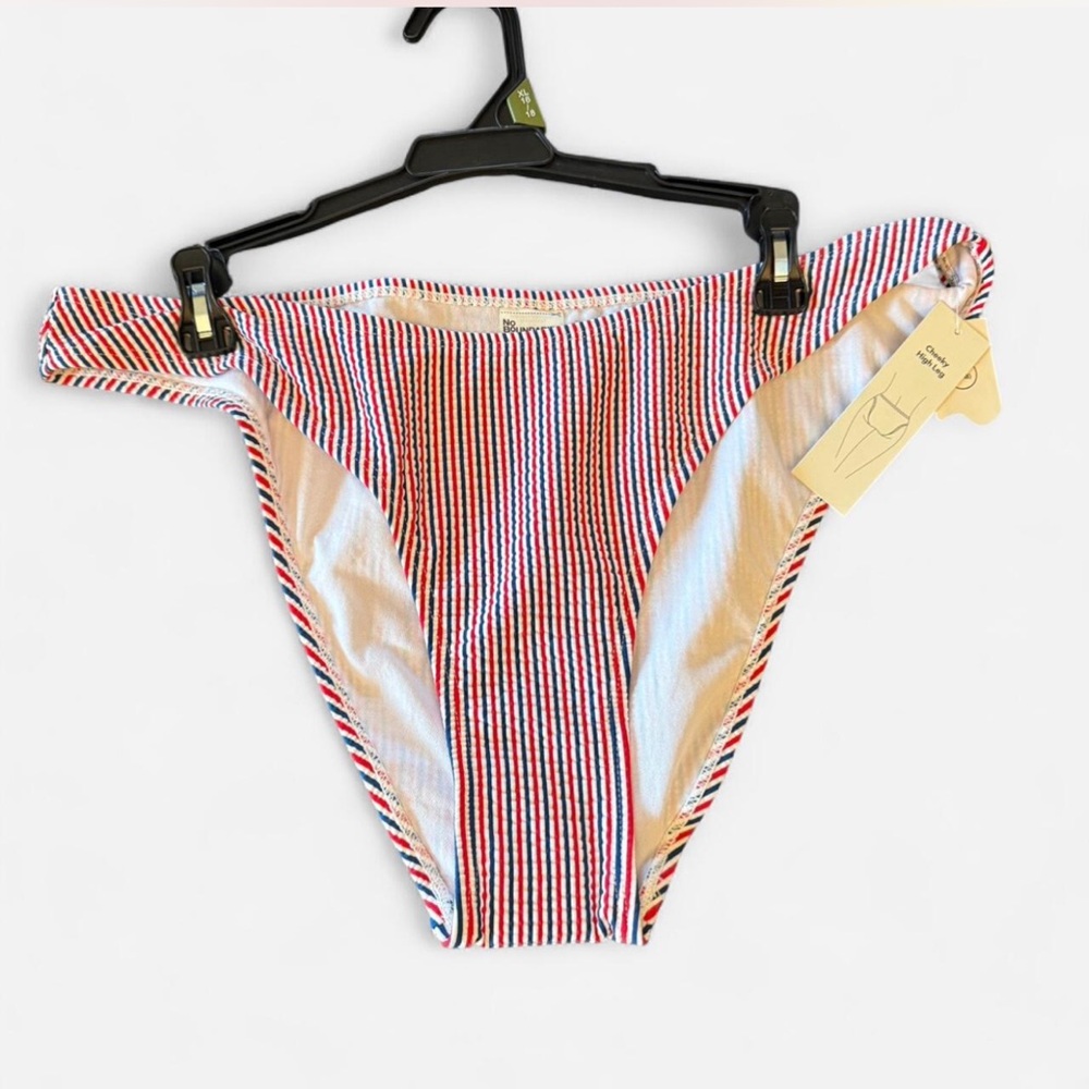 Cheeky High Leg Striped Swim Bottoms-Red,White, and Blue
